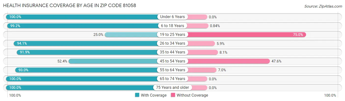 Health Insurance Coverage by Age in Zip Code 81058