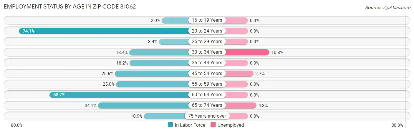 Employment Status by Age in Zip Code 81062