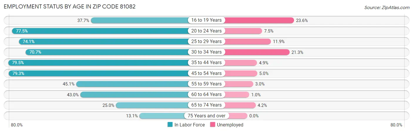 Employment Status by Age in Zip Code 81082