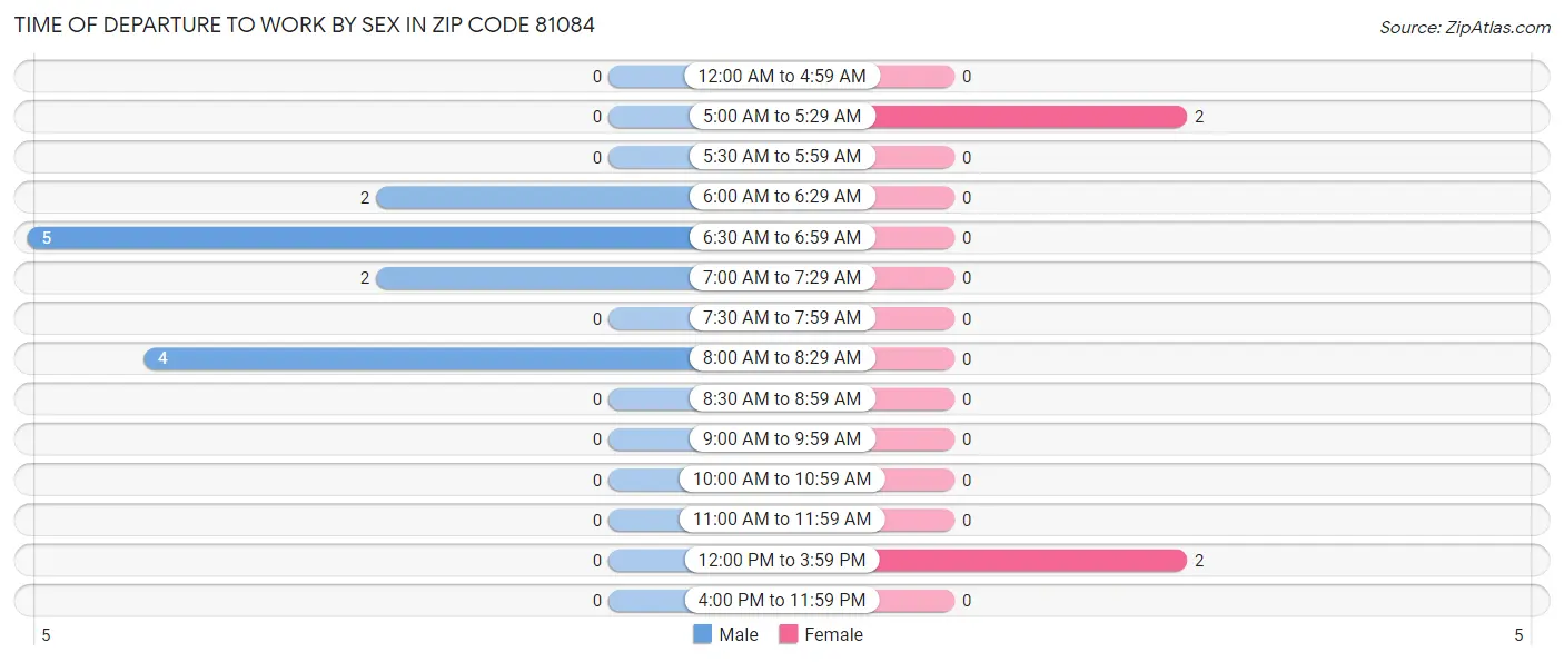 Time of Departure to Work by Sex in Zip Code 81084