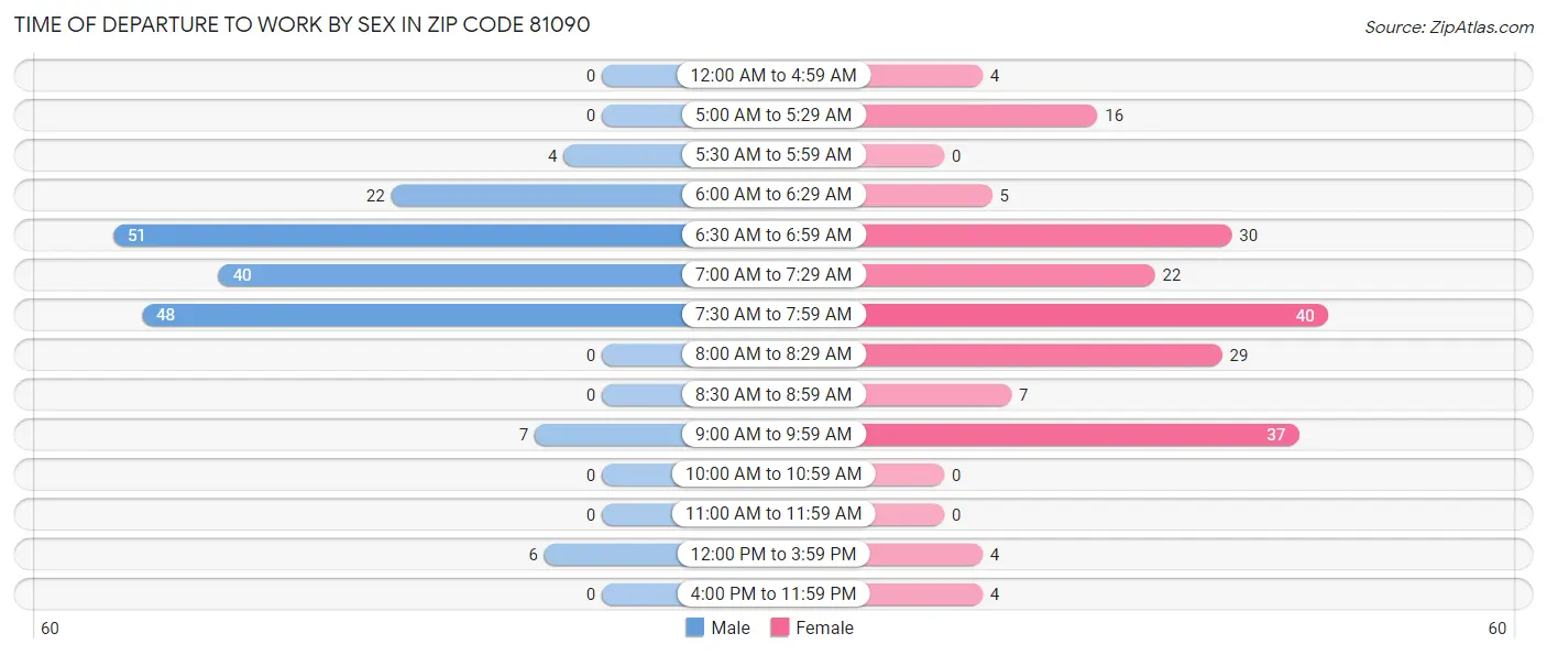 Time of Departure to Work by Sex in Zip Code 81090