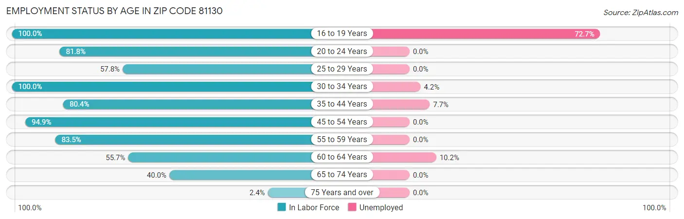 Employment Status by Age in Zip Code 81130