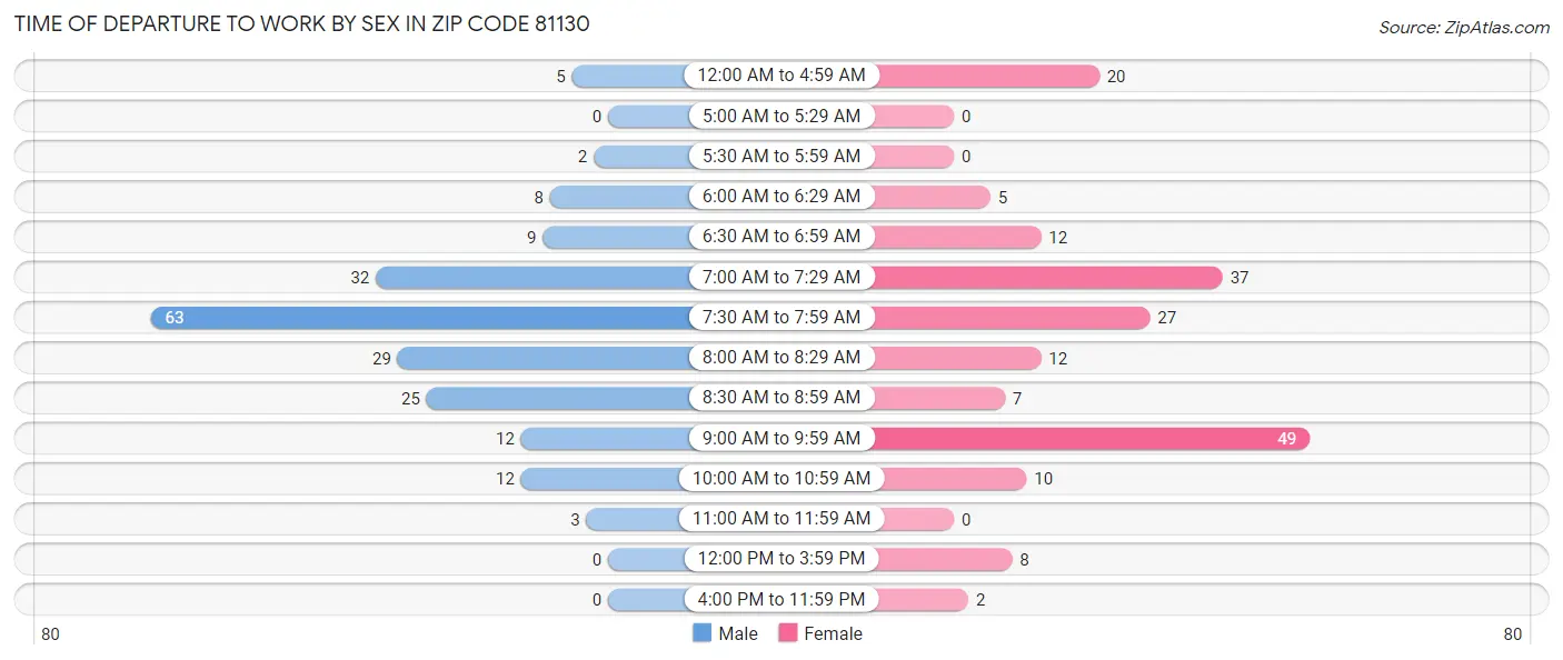 Time of Departure to Work by Sex in Zip Code 81130