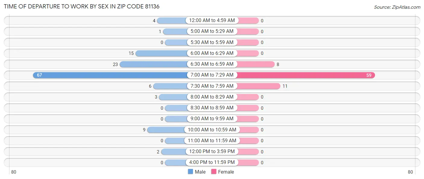 Time of Departure to Work by Sex in Zip Code 81136