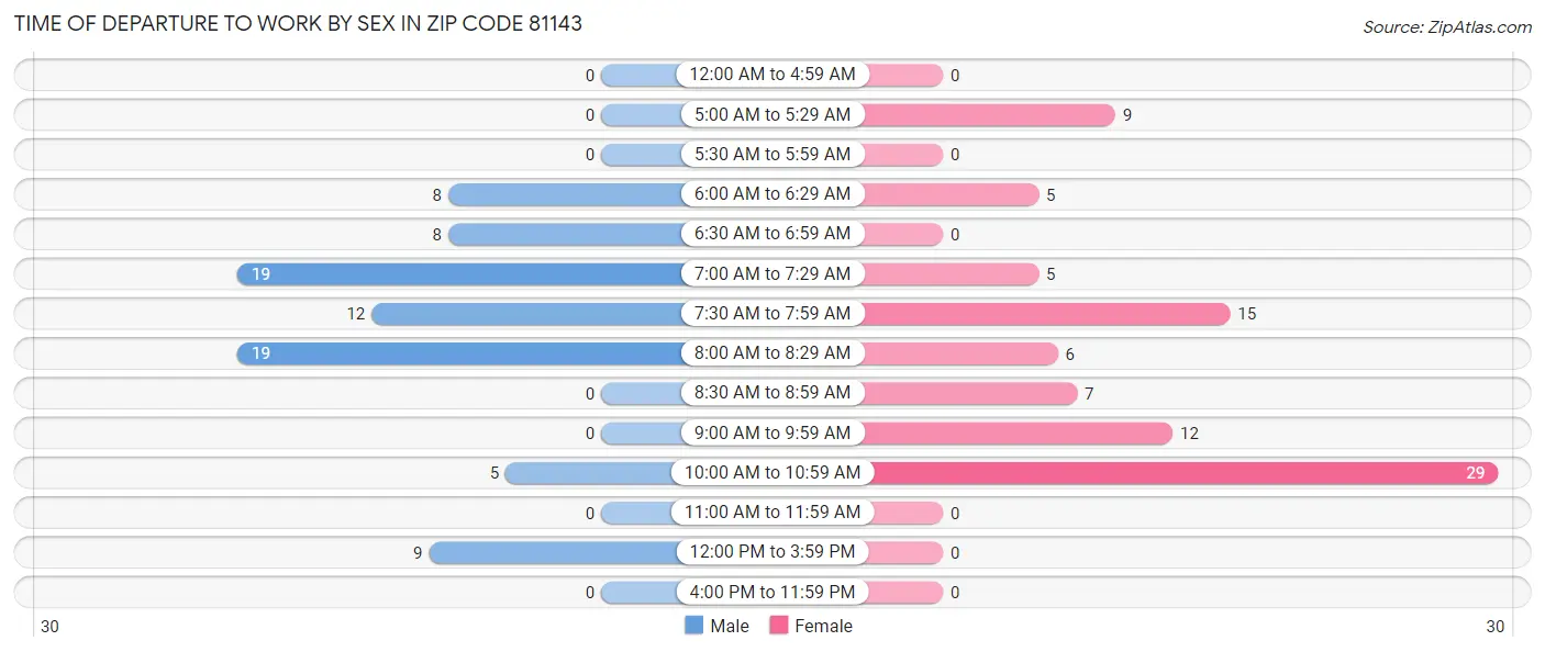 Time of Departure to Work by Sex in Zip Code 81143