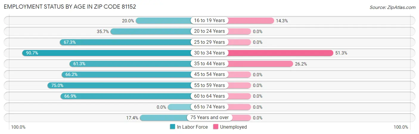 Employment Status by Age in Zip Code 81152