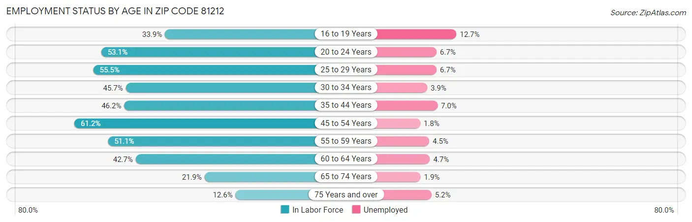 Employment Status by Age in Zip Code 81212