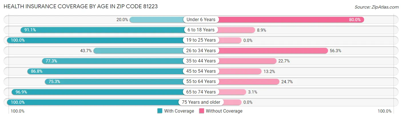 Health Insurance Coverage by Age in Zip Code 81223