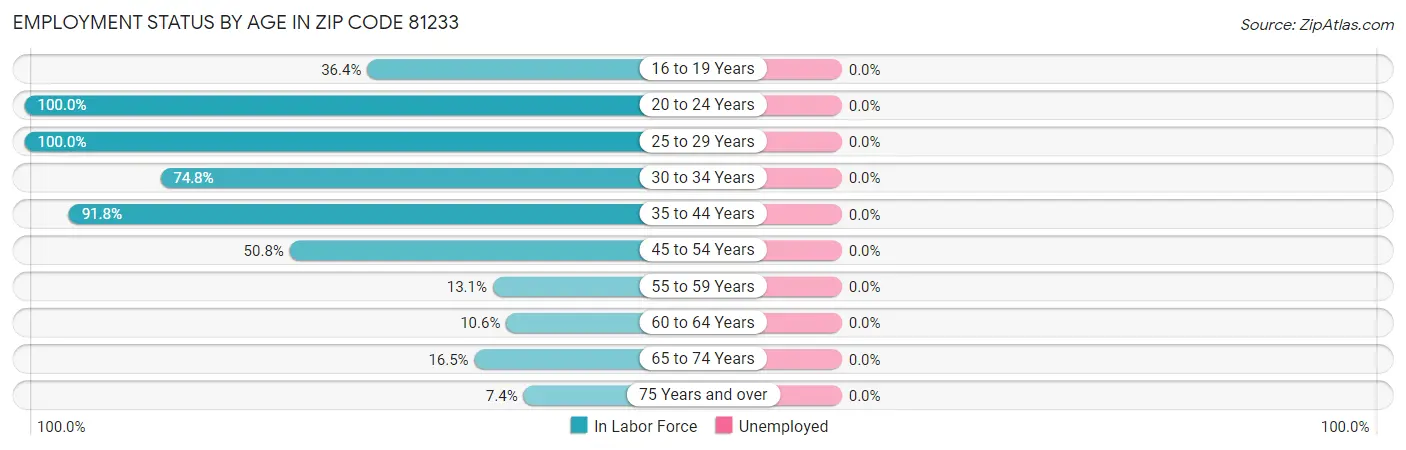 Employment Status by Age in Zip Code 81233