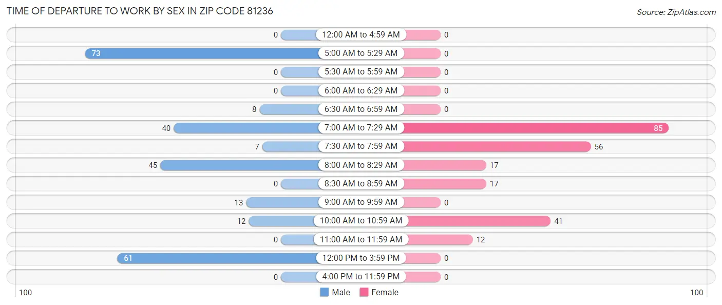 Time of Departure to Work by Sex in Zip Code 81236