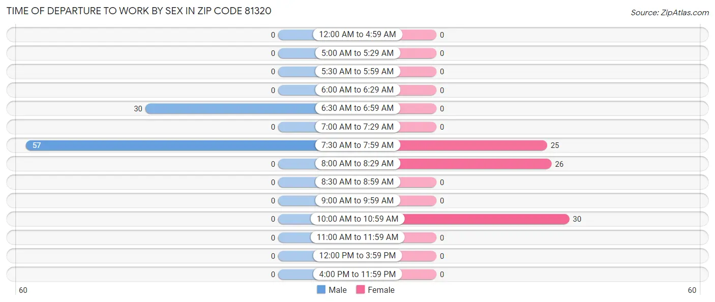 Time of Departure to Work by Sex in Zip Code 81320