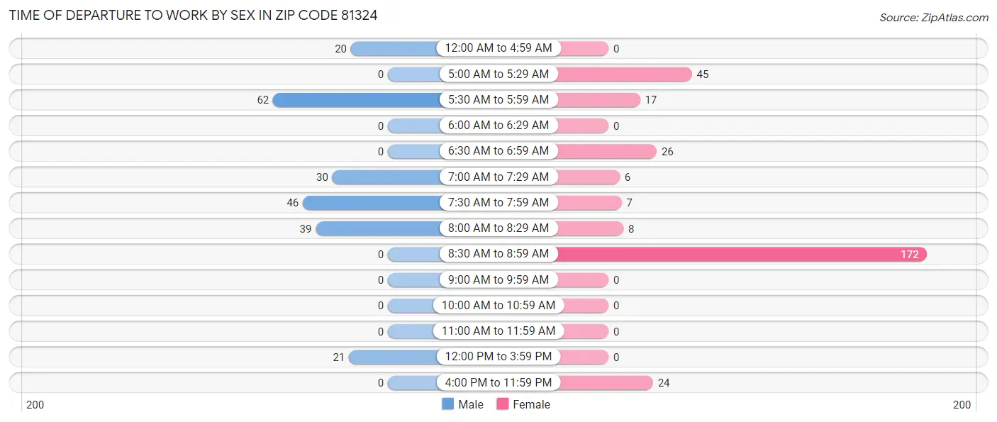 Time of Departure to Work by Sex in Zip Code 81324