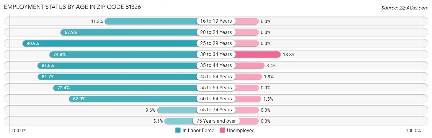 Employment Status by Age in Zip Code 81326