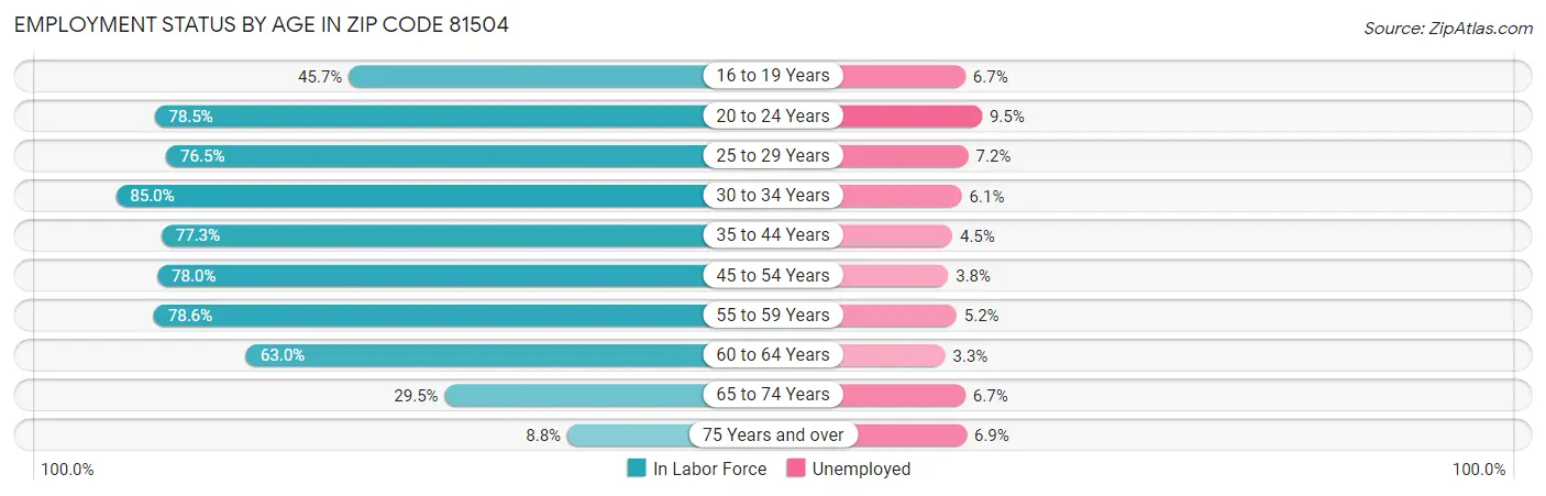 Employment Status by Age in Zip Code 81504