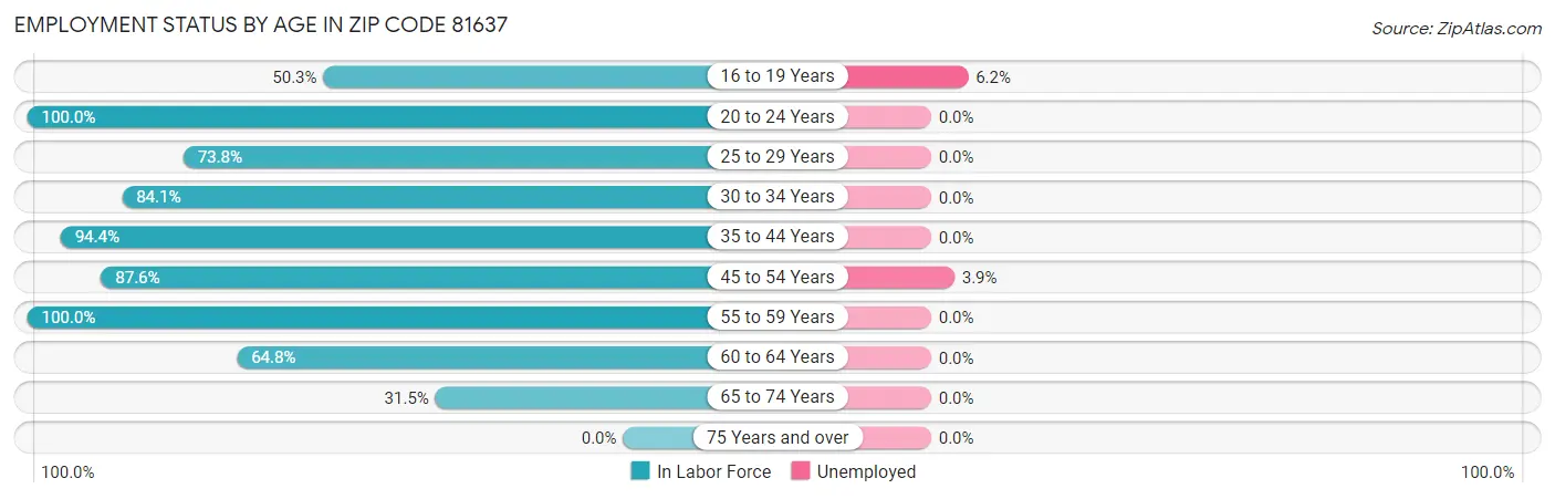 Employment Status by Age in Zip Code 81637
