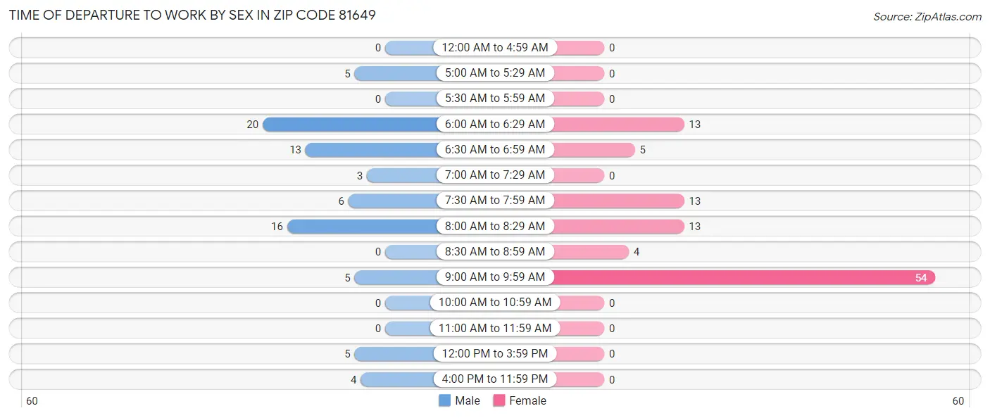 Time of Departure to Work by Sex in Zip Code 81649