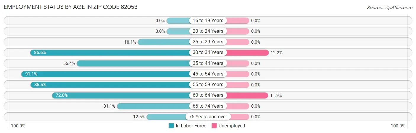 Employment Status by Age in Zip Code 82053