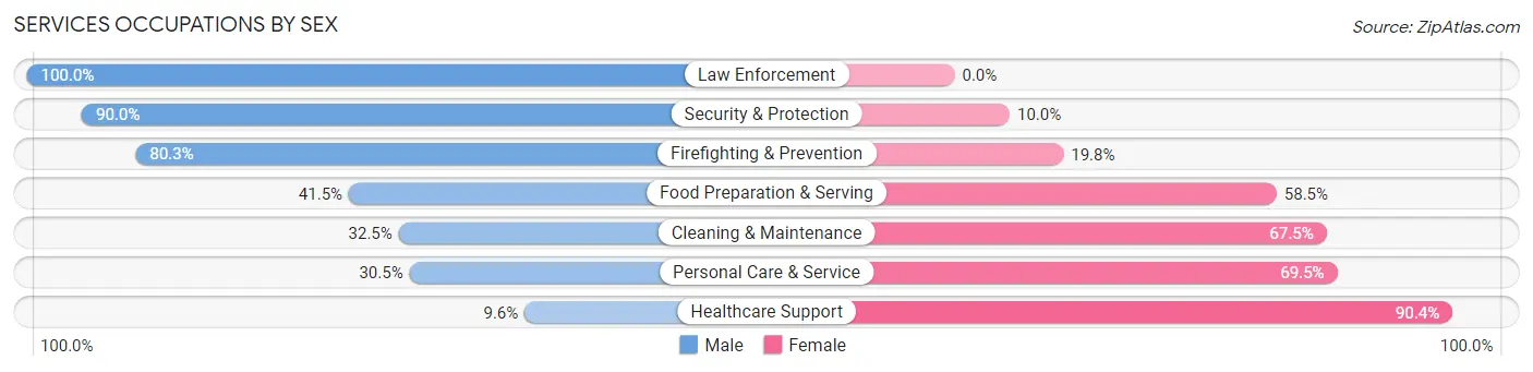Services Occupations by Sex in Zip Code 82070