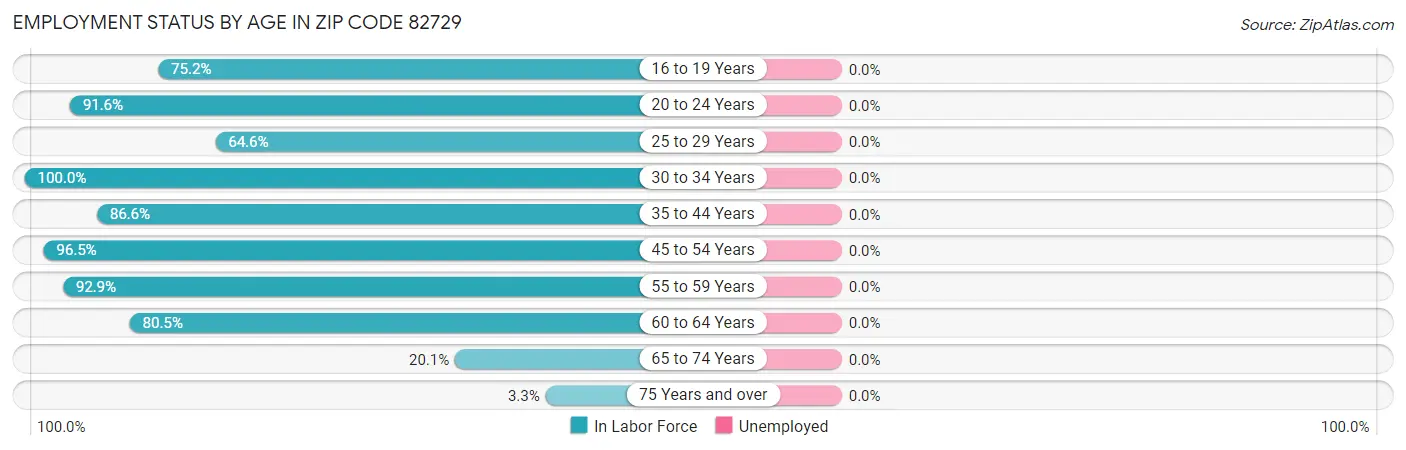 Employment Status by Age in Zip Code 82729