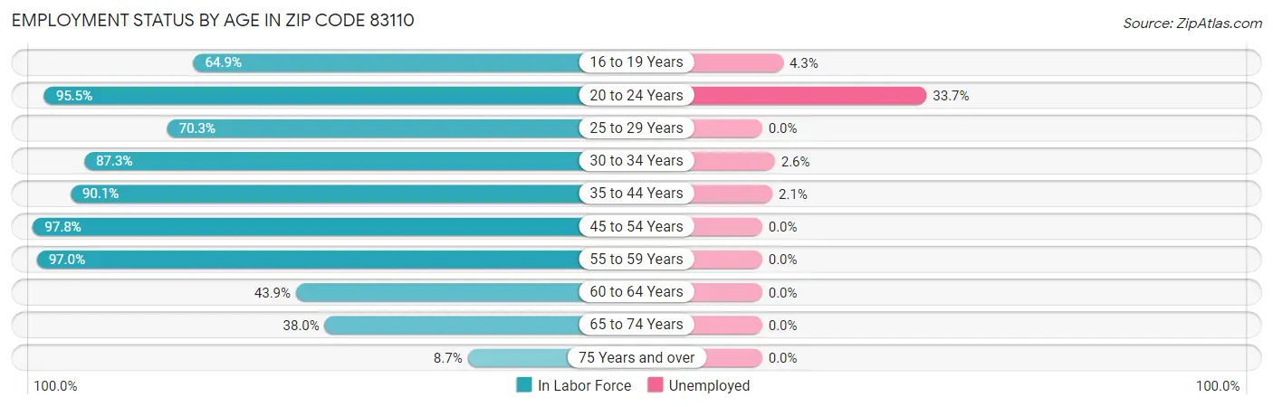 Employment Status by Age in Zip Code 83110