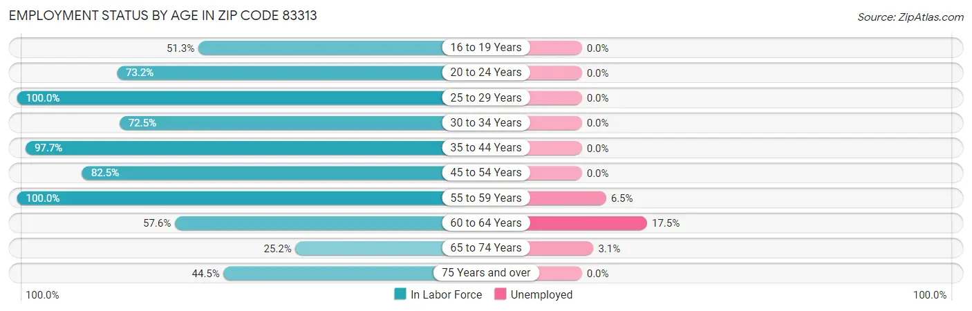 Employment Status by Age in Zip Code 83313