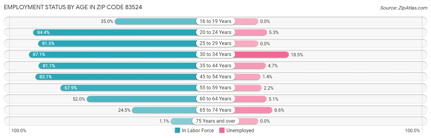 Employment Status by Age in Zip Code 83524
