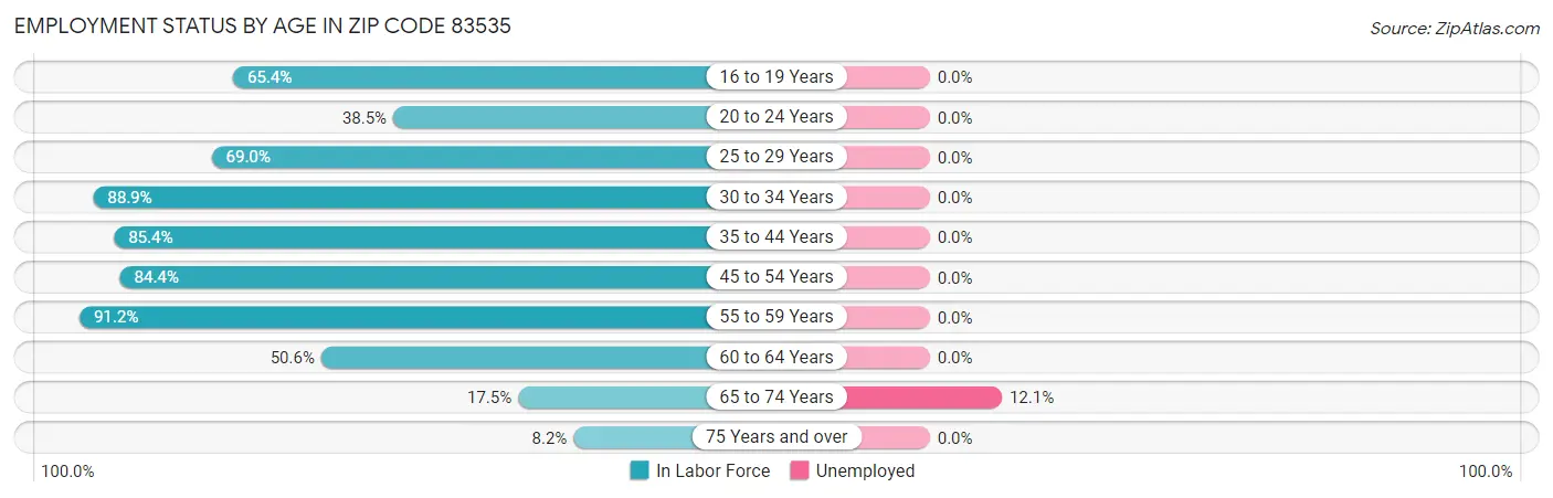 Employment Status by Age in Zip Code 83535