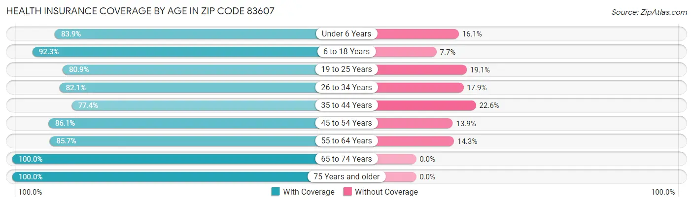 Health Insurance Coverage by Age in Zip Code 83607
