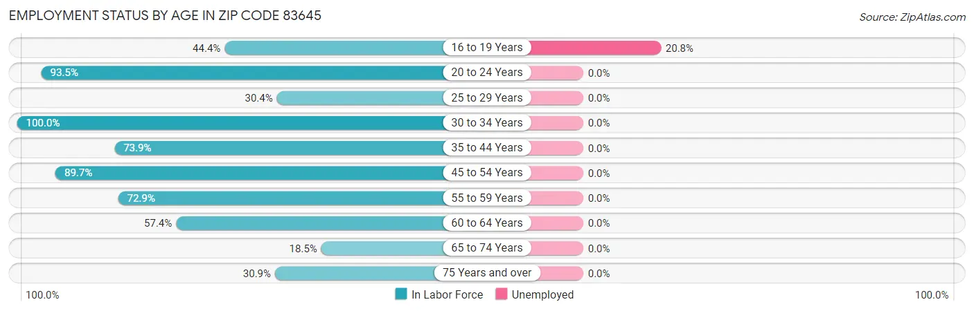 Employment Status by Age in Zip Code 83645