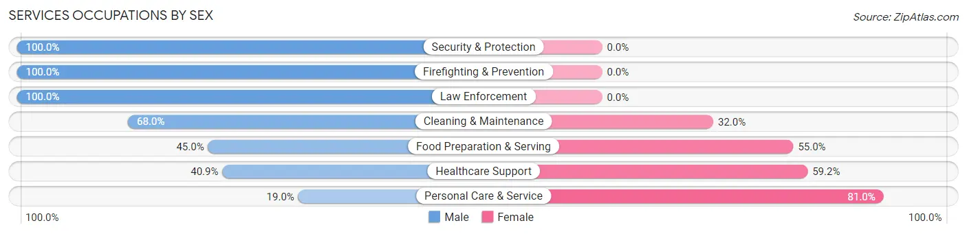 Services Occupations by Sex in Zip Code 83713