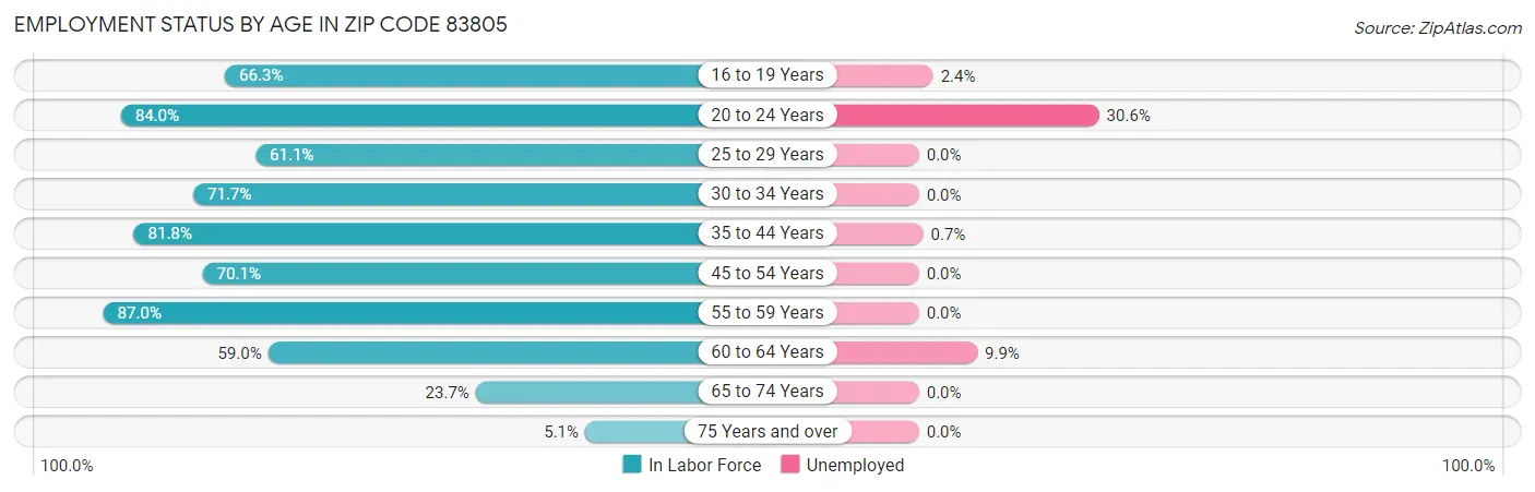 Employment Status by Age in Zip Code 83805