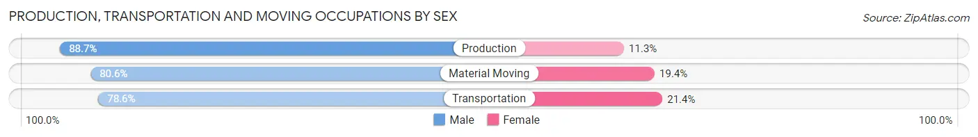 Production, Transportation and Moving Occupations by Sex in Zip Code 83858