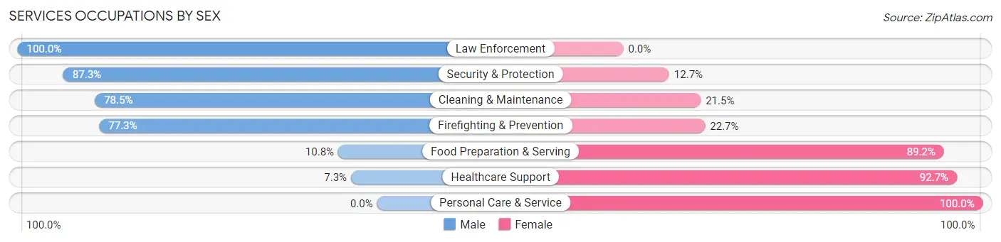 Services Occupations by Sex in Zip Code 83858