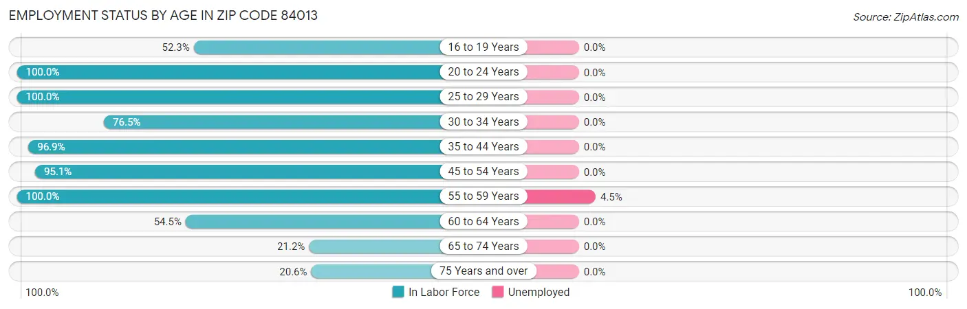 Employment Status by Age in Zip Code 84013