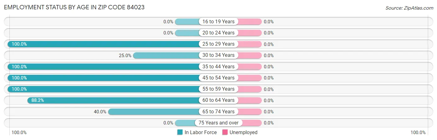 Employment Status by Age in Zip Code 84023