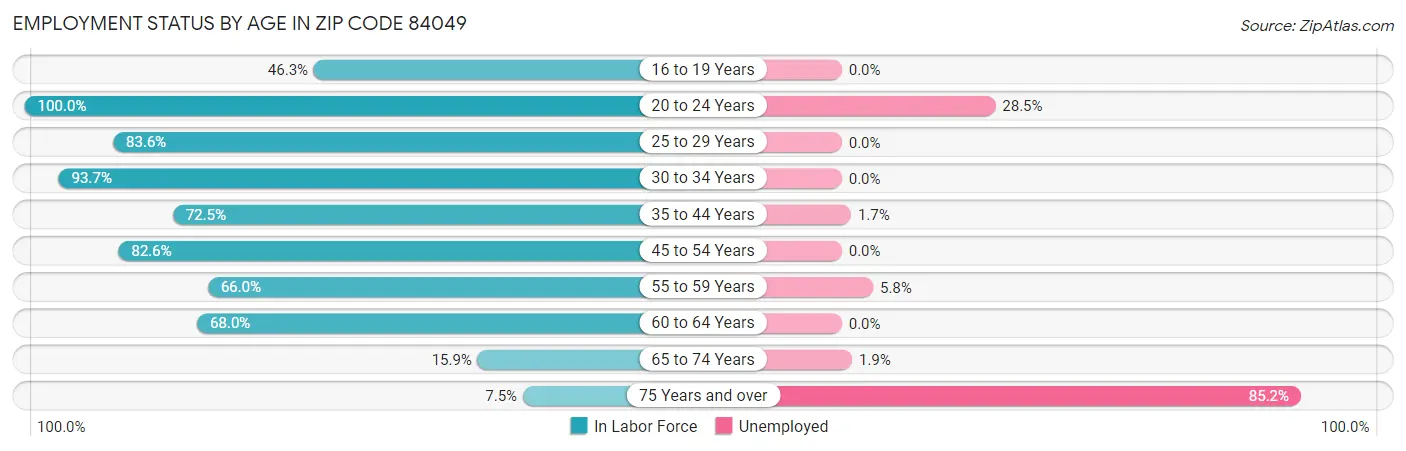 Employment Status by Age in Zip Code 84049