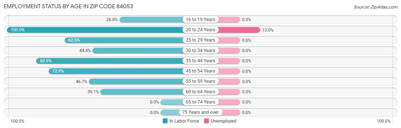 Employment Status by Age in Zip Code 84053