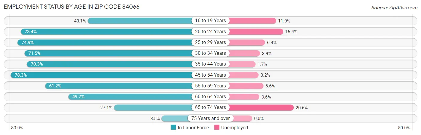 Employment Status by Age in Zip Code 84066