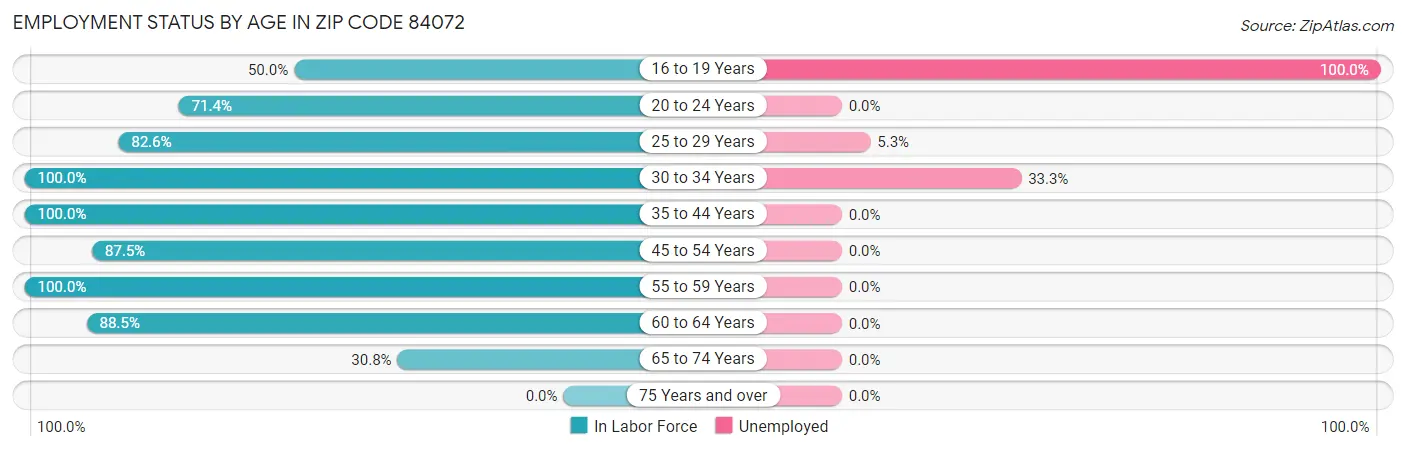 Employment Status by Age in Zip Code 84072
