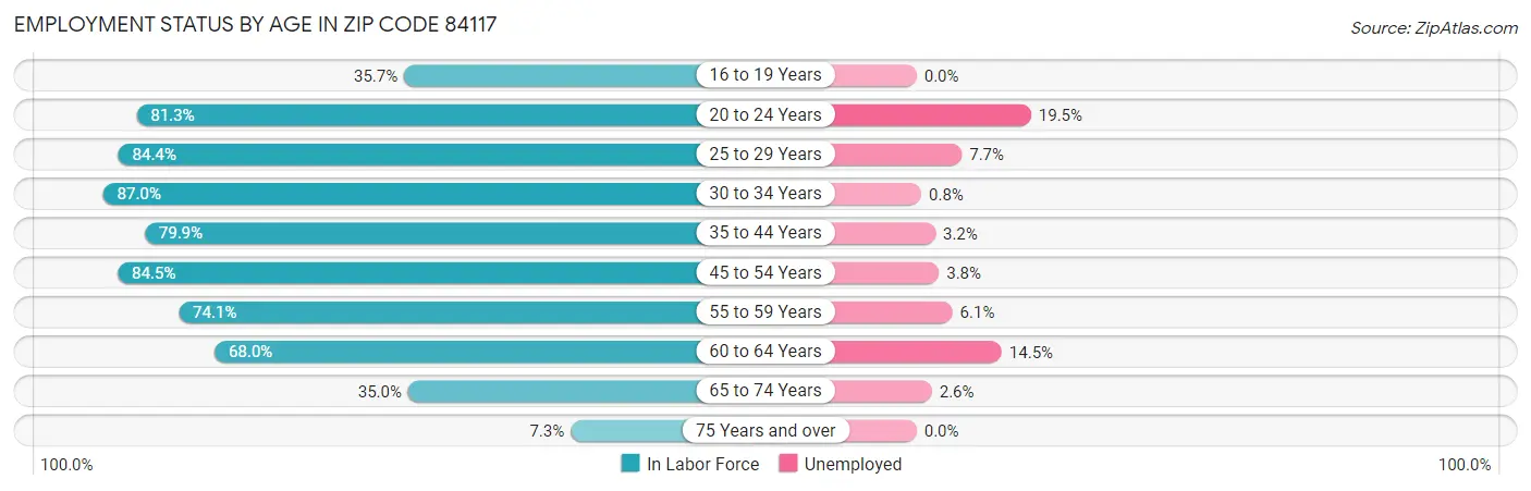 Employment Status by Age in Zip Code 84117