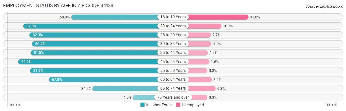 Employment Status by Age in Zip Code 84128