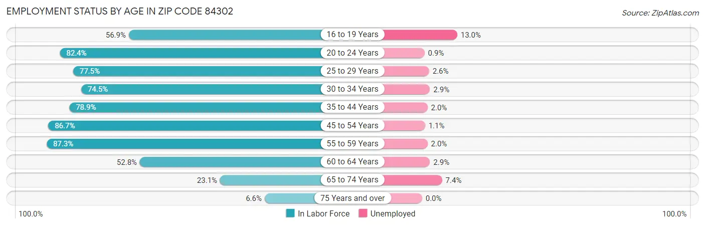 Employment Status by Age in Zip Code 84302