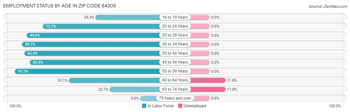 Employment Status by Age in Zip Code 84305