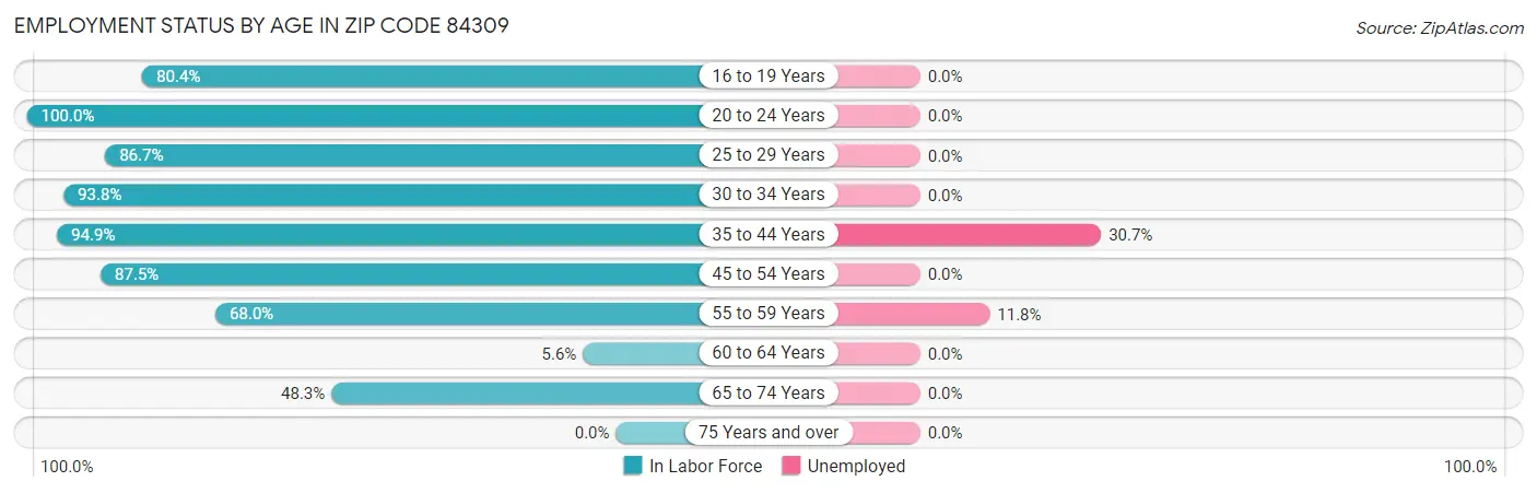 Employment Status by Age in Zip Code 84309