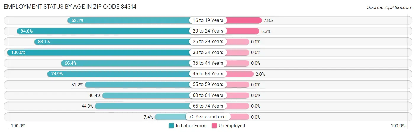 Employment Status by Age in Zip Code 84314