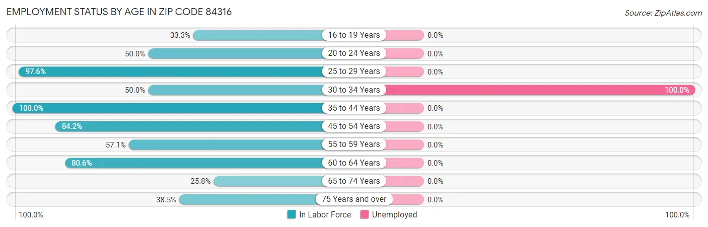 Employment Status by Age in Zip Code 84316