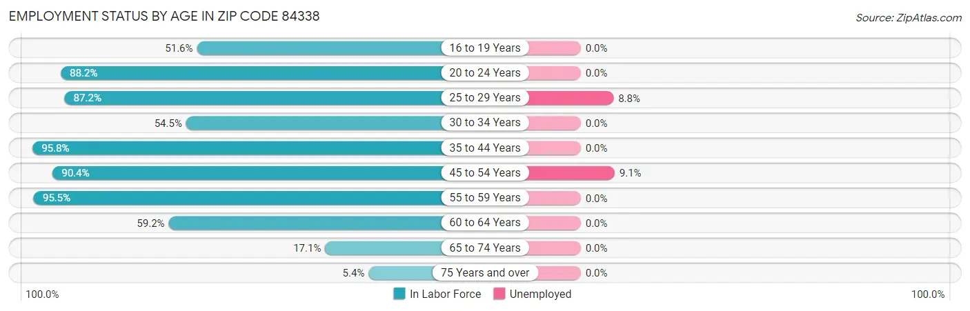 Employment Status by Age in Zip Code 84338