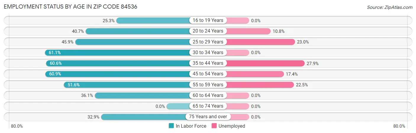 Employment Status by Age in Zip Code 84536
