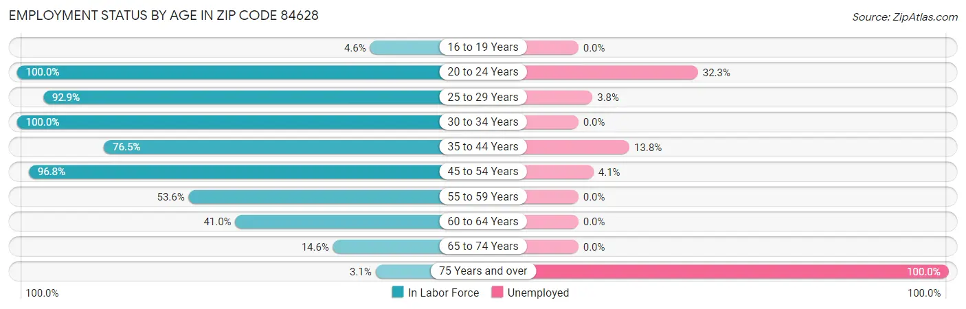 Employment Status by Age in Zip Code 84628