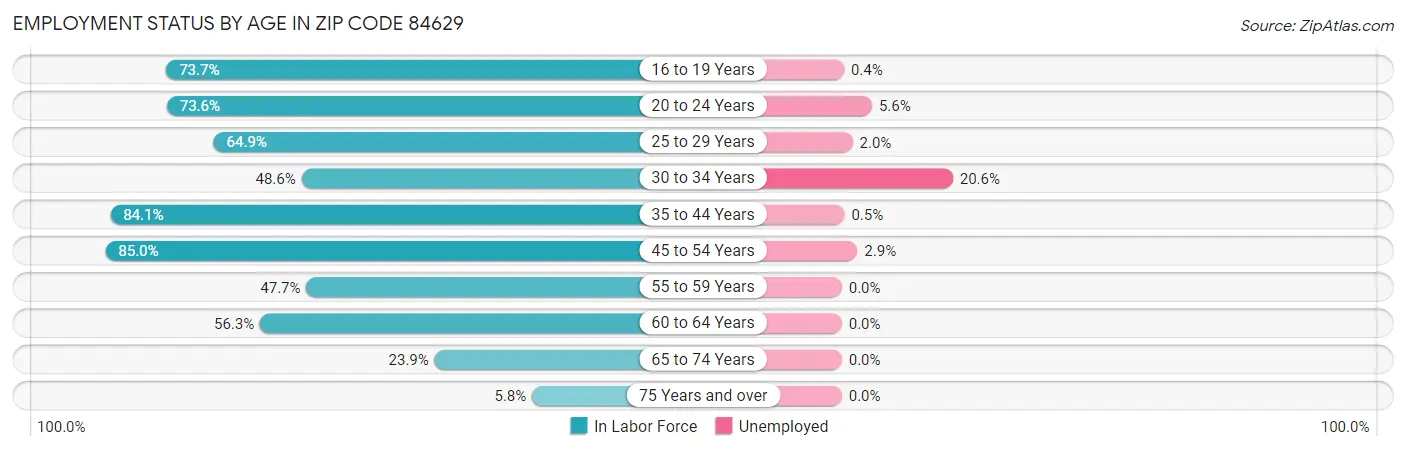 Employment Status by Age in Zip Code 84629